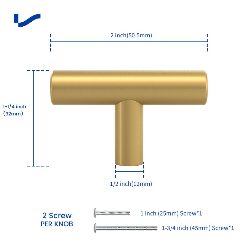 LONTAN 12 Pack Gold Drawer Knobs for Dresser Kitchen Cabinet Knobs Gold Hardware for Cabinets Brushed Brass T Bar Knobs for Dresser Bathroomï¼ŒStainless Steel - Image 3